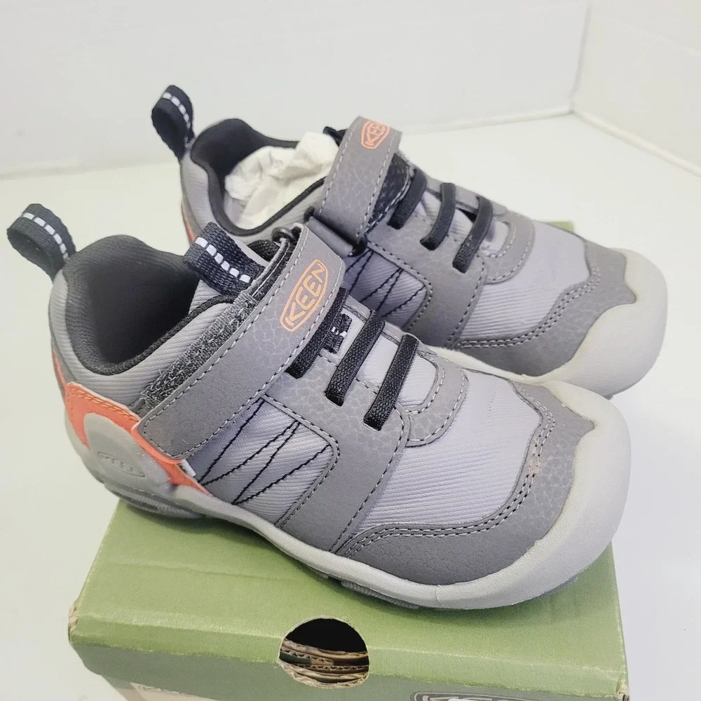 Keen Toddler Knotch Peak Shoes Size 9C Grey Orange Hook Loop Bungee Sneaker